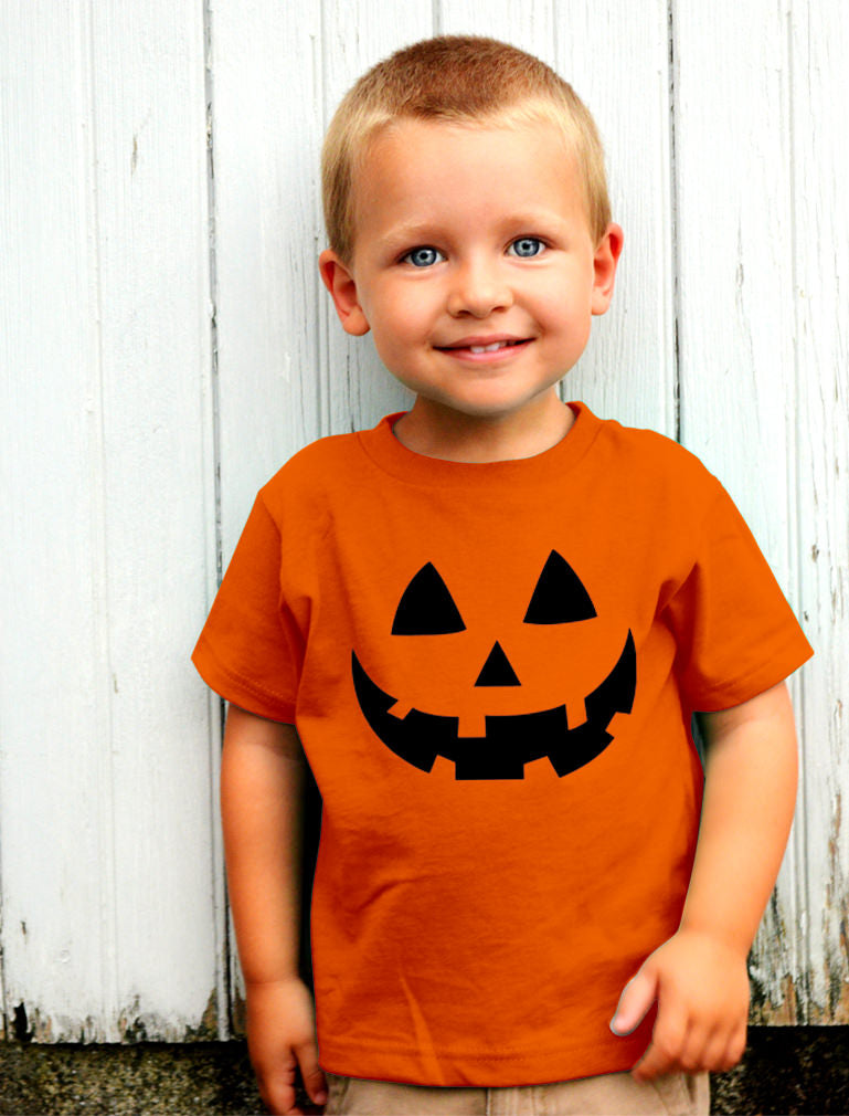 Pumpkin Face T-Shirt Funny Halloween Jack O Lantern Shirt (Orange) - S  Graphic Tees 