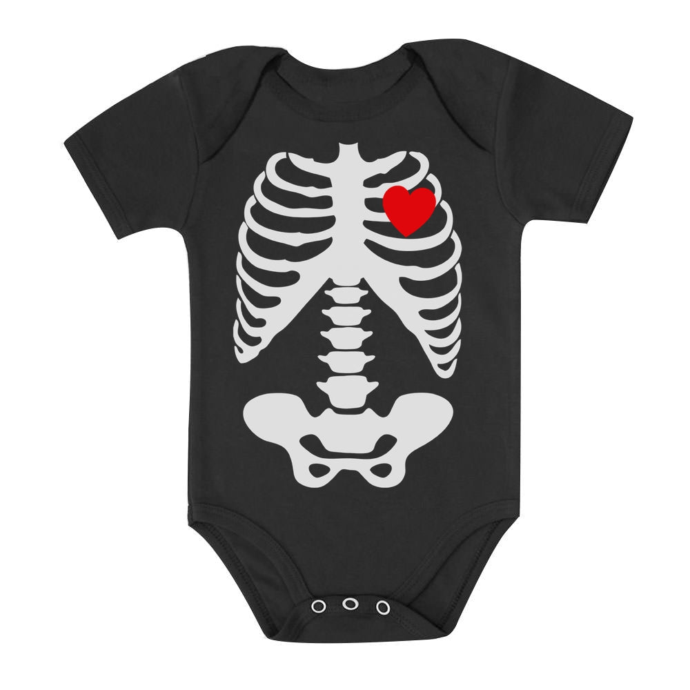 Baby Skeleton X-Ray Heart - Easy Halloween Costume Baby Bodysuit - Black 1