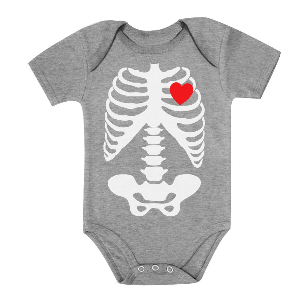 Baby Skeleton X-Ray Heart - Easy Halloween Costume Baby Bodysuit - Gray 3