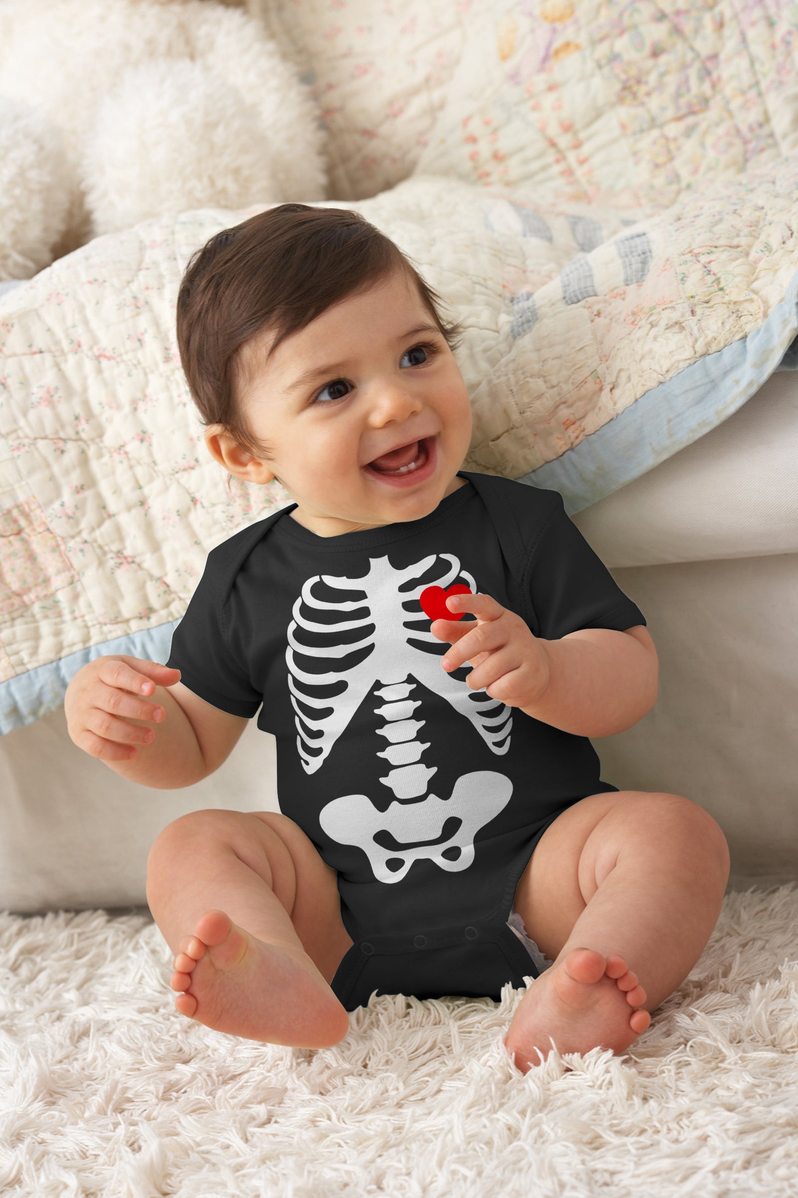 Baby Skeleton X-Ray Heart - Easy Halloween Costume Baby Bodysuit - Navy 6