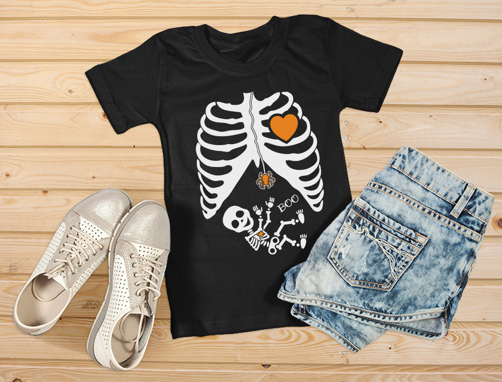 Halloween - Pregnant Skeleton Xray Ribcage Costume Women T-Shirt - Black 2