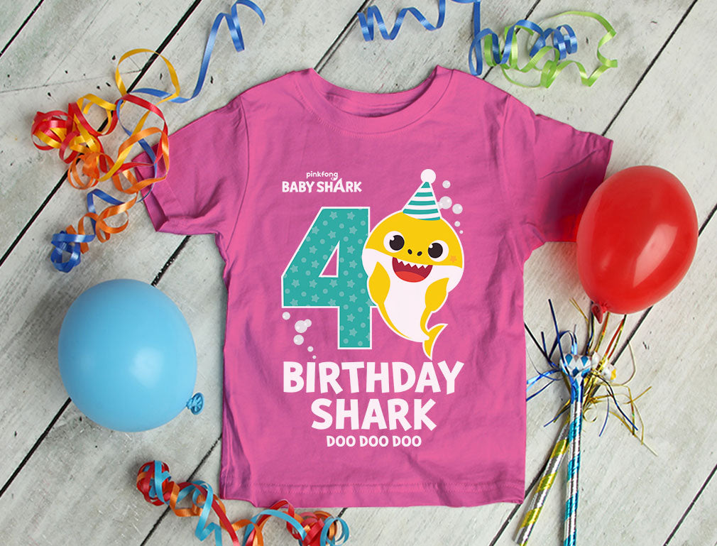 4th Birthday Baby Shark Shirt 4 Year Old Birthday Boy Girl Toddler Kids T-Shirt - Navy 8