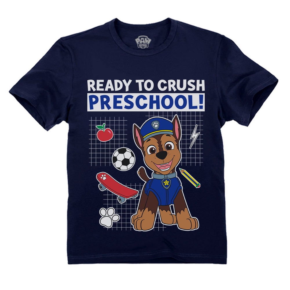 Paw Patrol Preschool Shirt for Boys Ready to Crush Chase Toddler Kids T-Shirt - Navy 1
