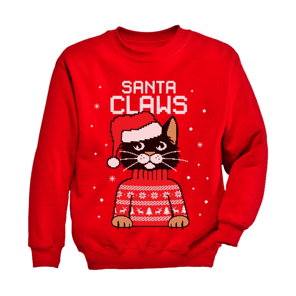 Santa Claws Ugly Christmas Sweater Toddler Kids Sweatshirt - Red 1