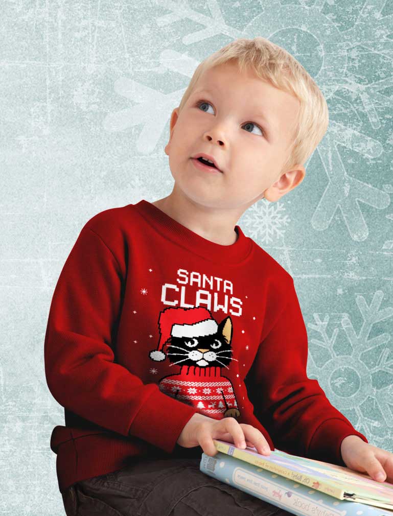 Santa Claws Ugly Christmas Sweater Toddler Kids Sweatshirt 