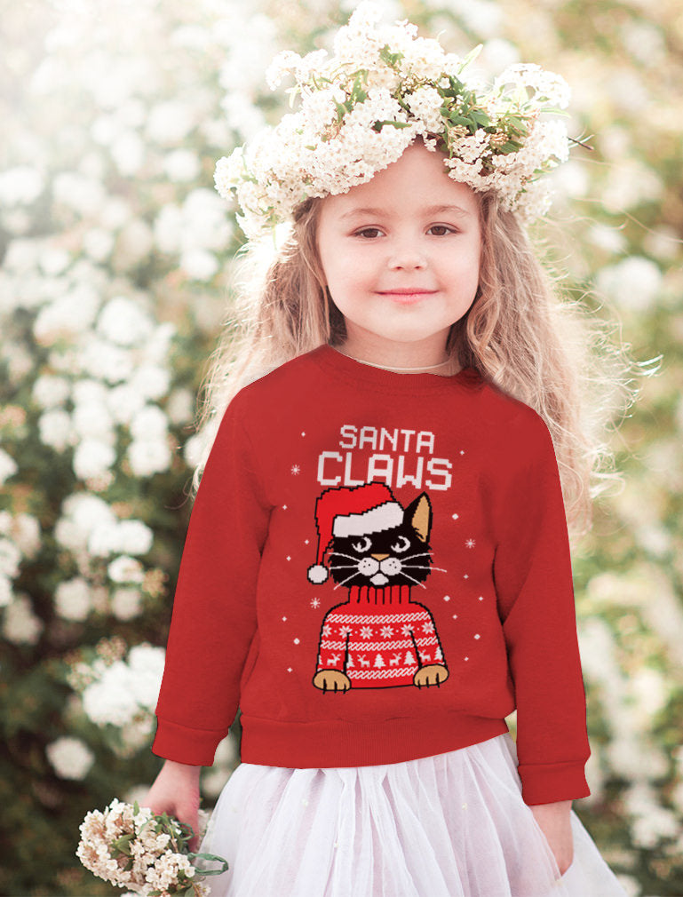 Santa Claws Ugly Christmas Sweater Toddler Kids Sweatshirt - Red 4