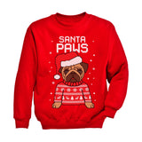 Thumbnail Santa Paws Pug Ugly Christmas Sweater Youth Kids Sweatshirt Red 1