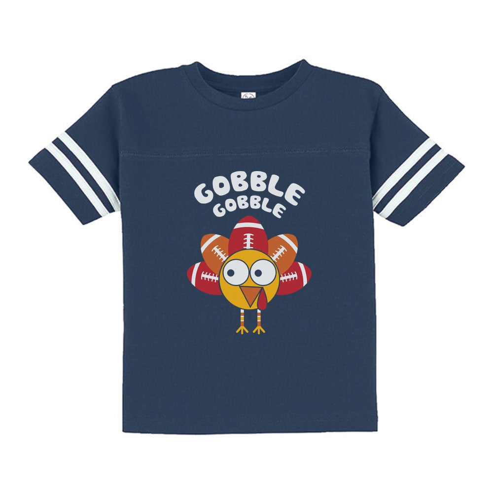 Little Turkey Thanksgiving Gobble Toddler Jersey T-Shirt - Blue 1