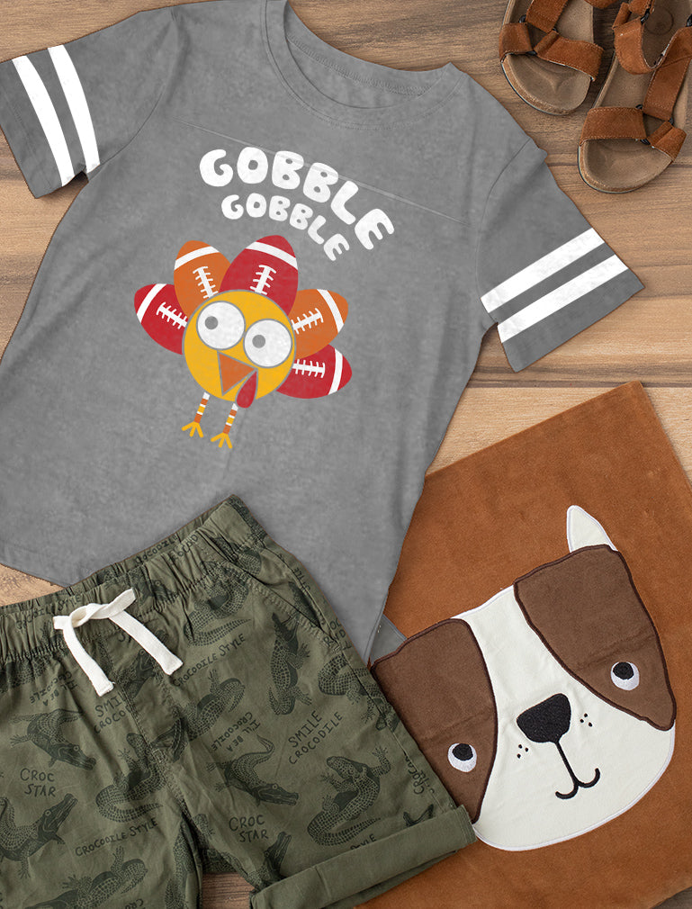 Little Turkey Thanksgiving Gobble Toddler Jersey T-Shirt - Gray 4