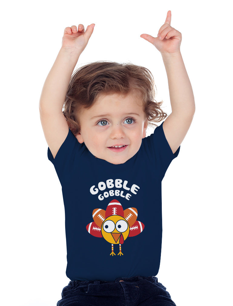 Little Turkey Thanksgiving Gobble Toddler Kids T-Shirt - Navy 6