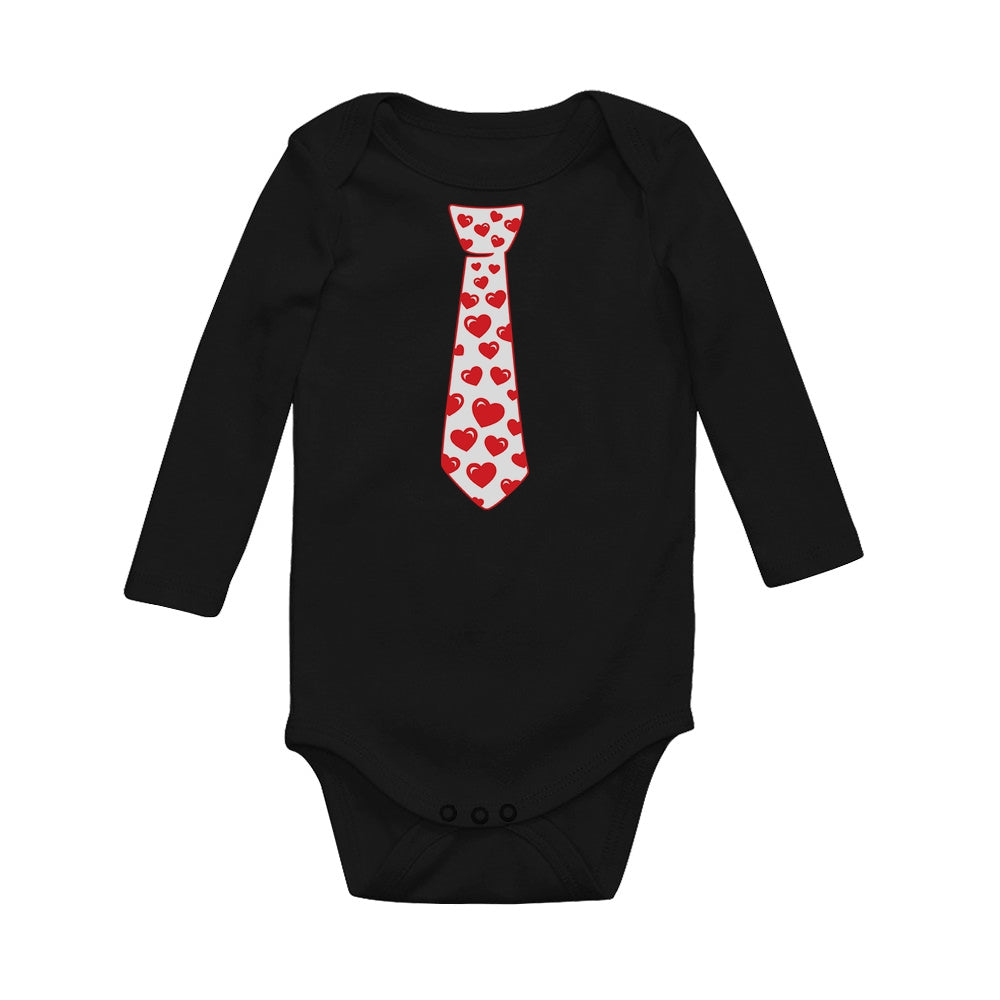 Red Hearts Tie - Valentine's Day Baby Long Sleeve Bodysuit - Black 1