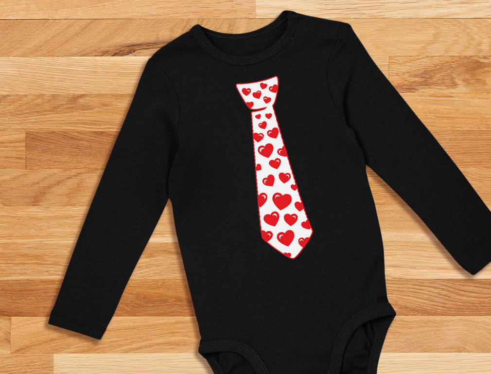 Red Hearts Tie - Valentine's Day Baby Long Sleeve Bodysuit - Red 8