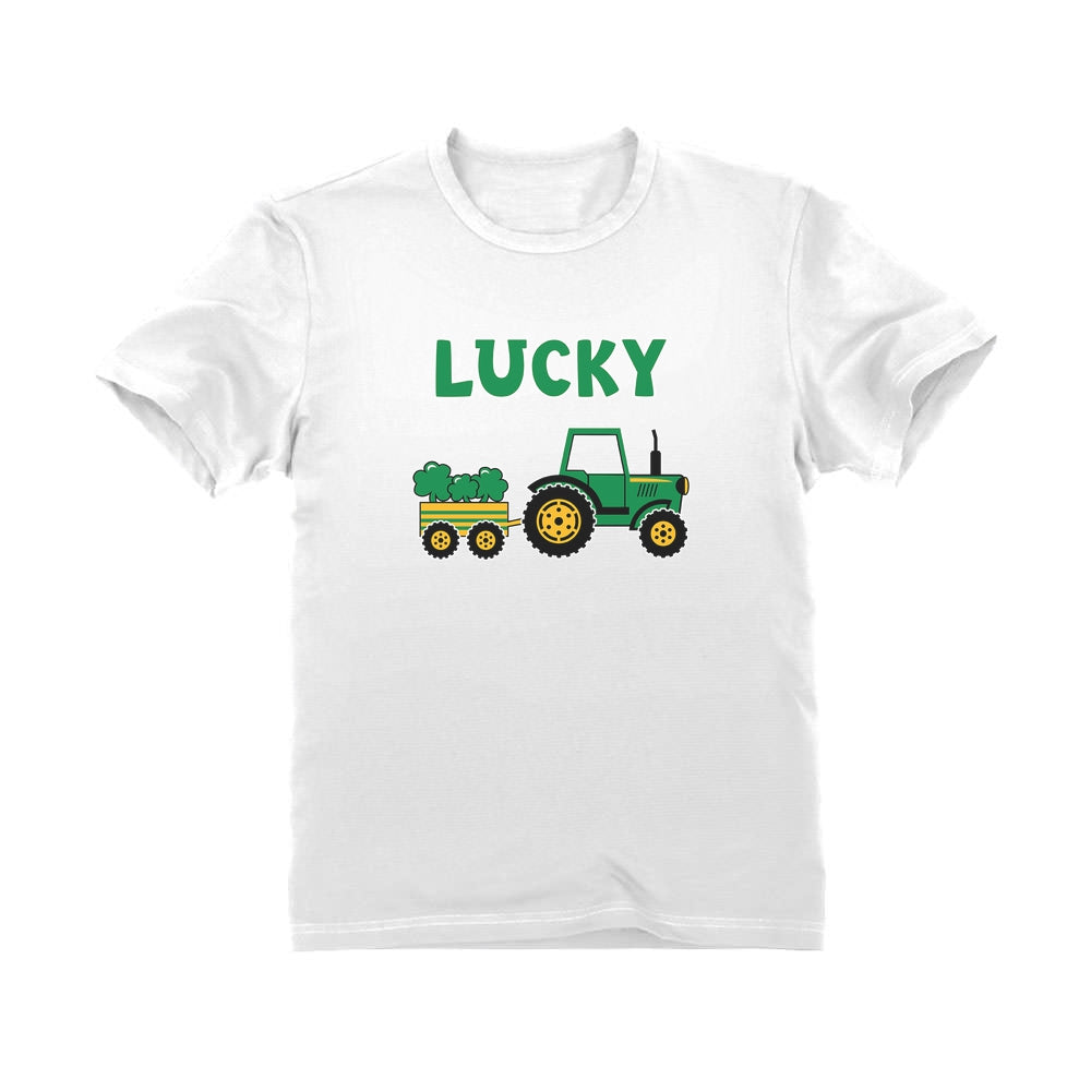 Lucky Clover Irish Tractor St. Patrick's Toddler Kids T-Shirt - White 1