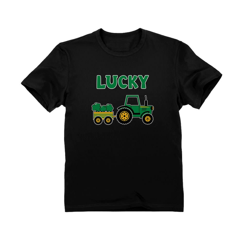 Lucky Clover Irish Tractor St. Patrick's Toddler Kids T-Shirt - Black 2