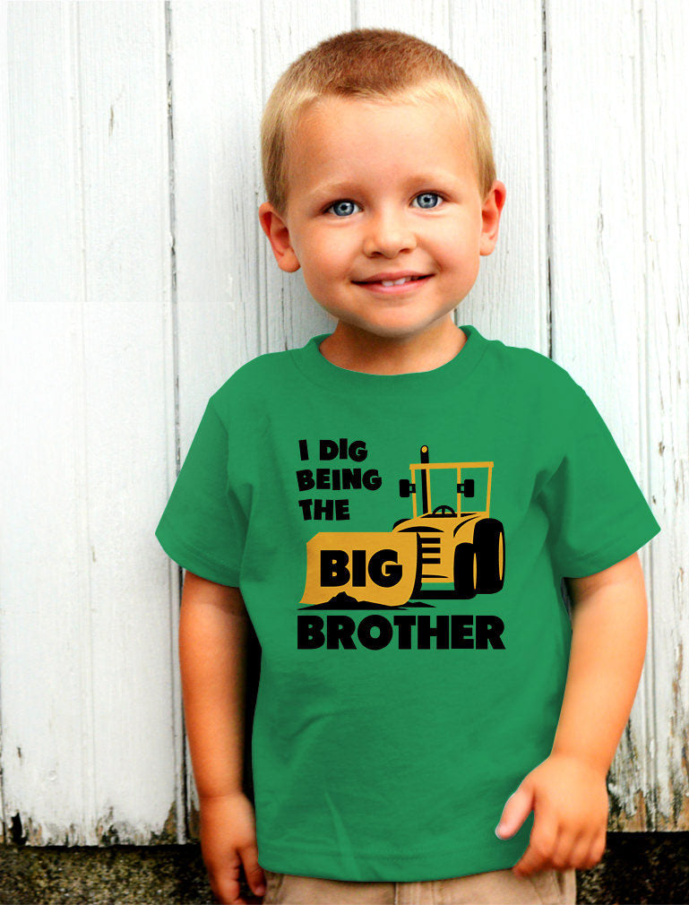 Big Brother Gift for Tractor Bulldozer Toddler Kids T-Shirt - Green 4