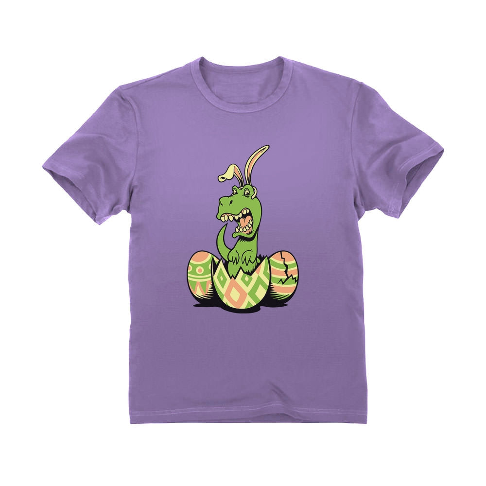 T-Rex Dinosaur With Bunny Ears Easter Egg Kids T-Shirt - Lavender 7