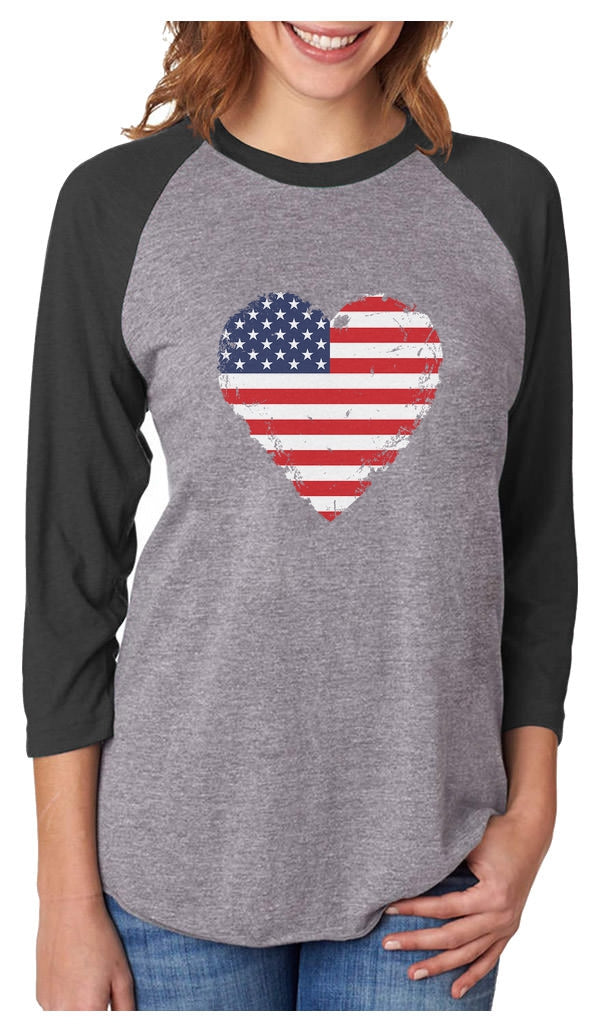 Heart Flag 3/4 Women Sleeve Baseball Jersey Shirt – Tstars