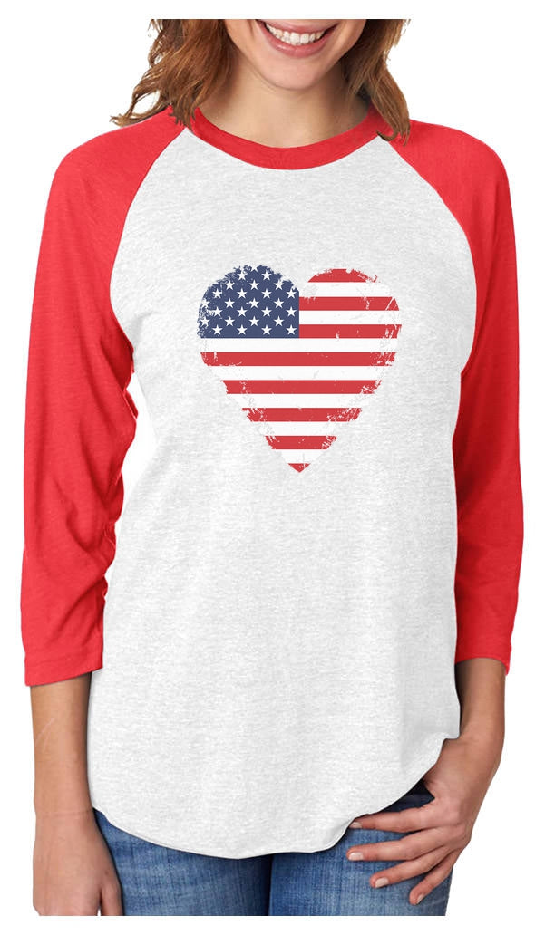 Heart Flag 3/4 Women Sleeve Baseball Jersey Shirt 