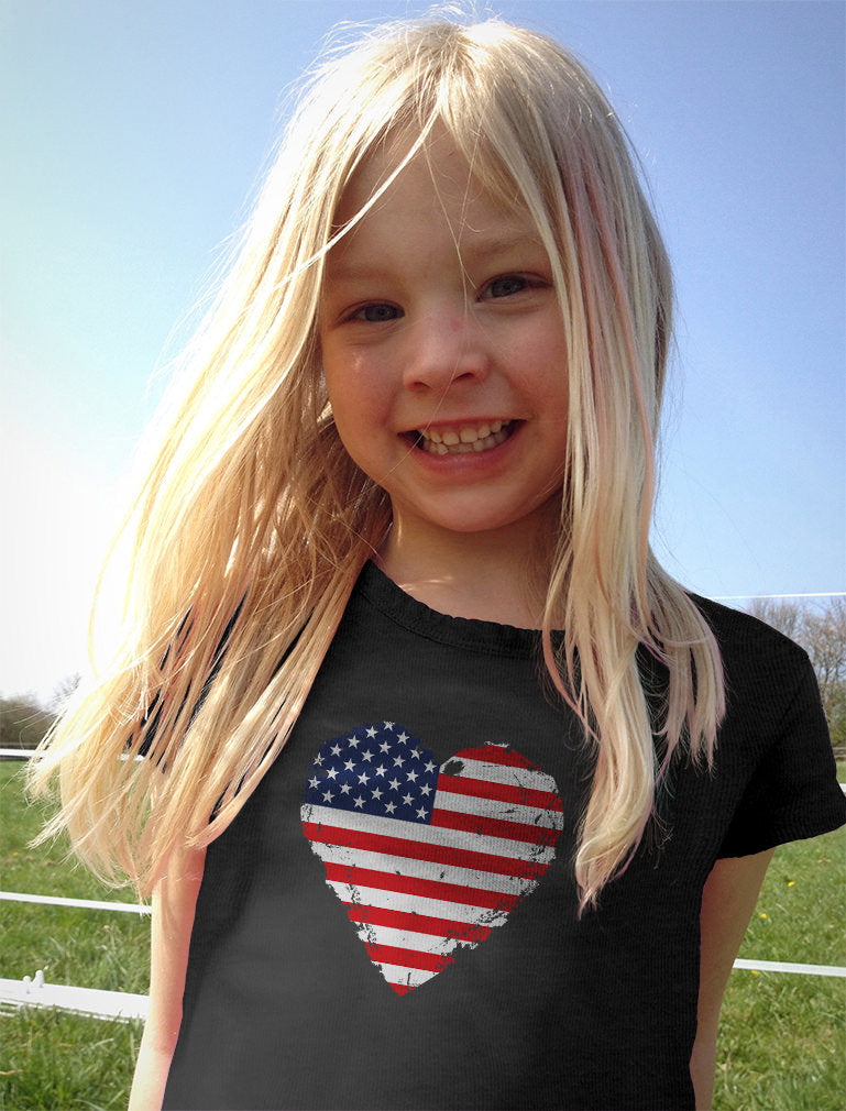 Heart Flag USA Toddler Kids Girls' Fitted T-Shirt - Gray 7