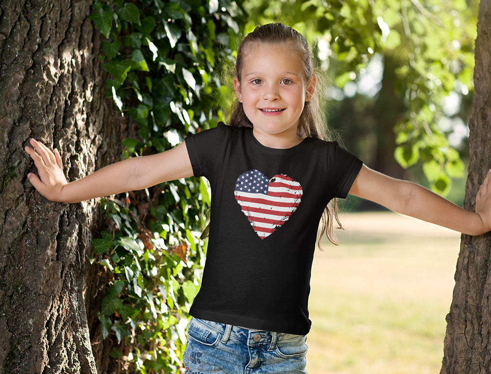 Heart Flag USA Toddler Kids Girls' Fitted T-Shirt - Gray 9