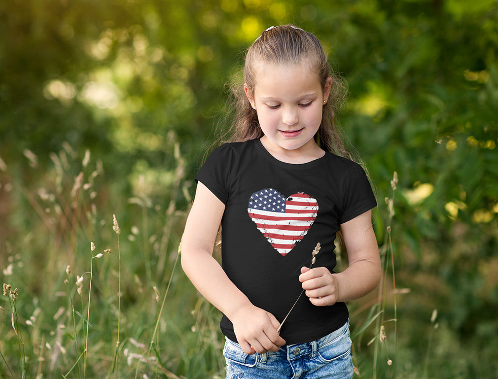 Heart Flag USA Toddler Kids Girls' Fitted T-Shirt - Gray 10