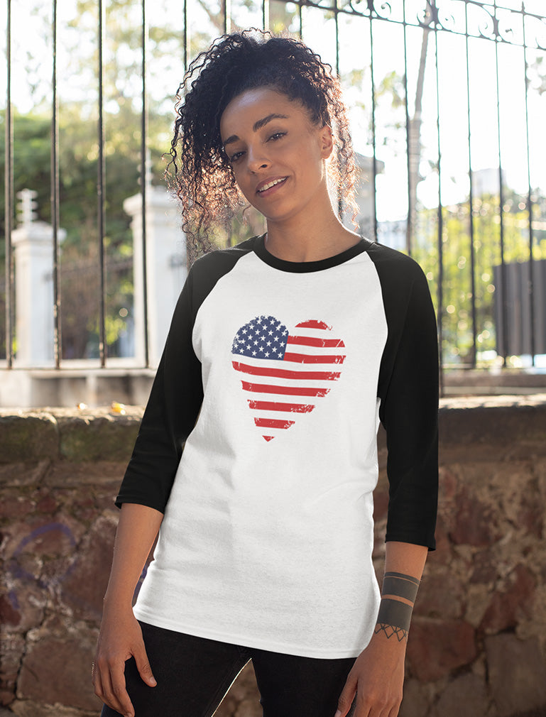 Heart Flag 3/4 Women Sleeve Baseball Jersey Shirt – Tstars