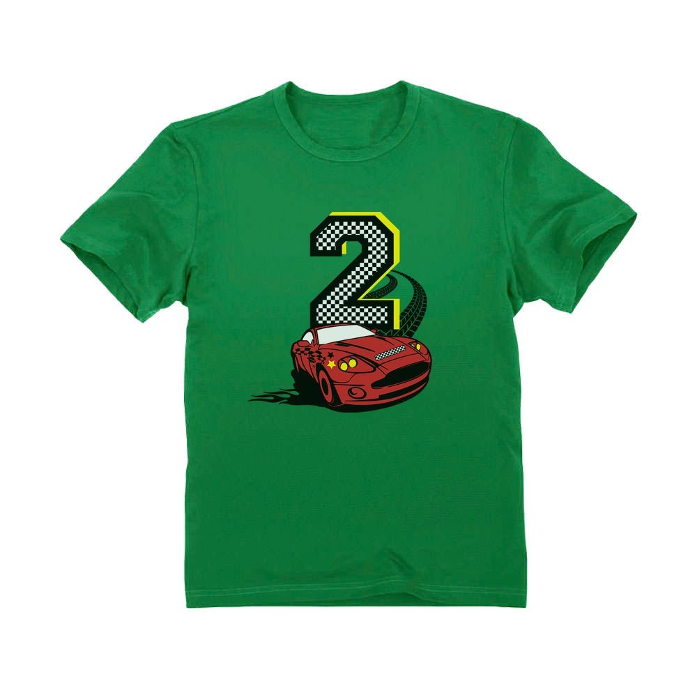 2nd Birthday Race Car Toddler Kids T-Shirt - Green 3