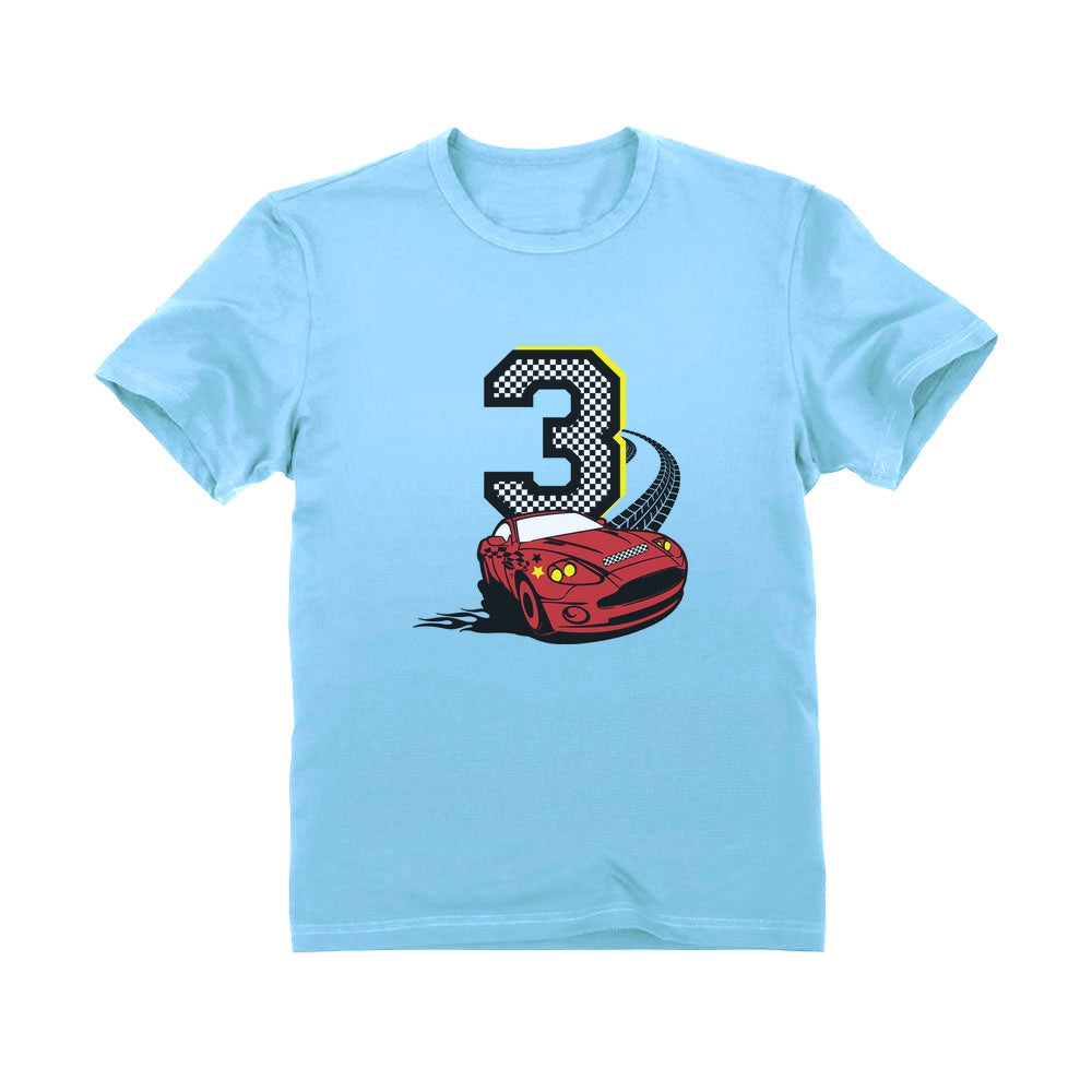 3rd Birthday Race Car Toddler Kids T-Shirt - California Blue 1