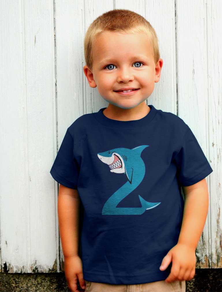 2nd Birthday Shark Two Year Old Toddler Kids T-Shirt - Navy 4