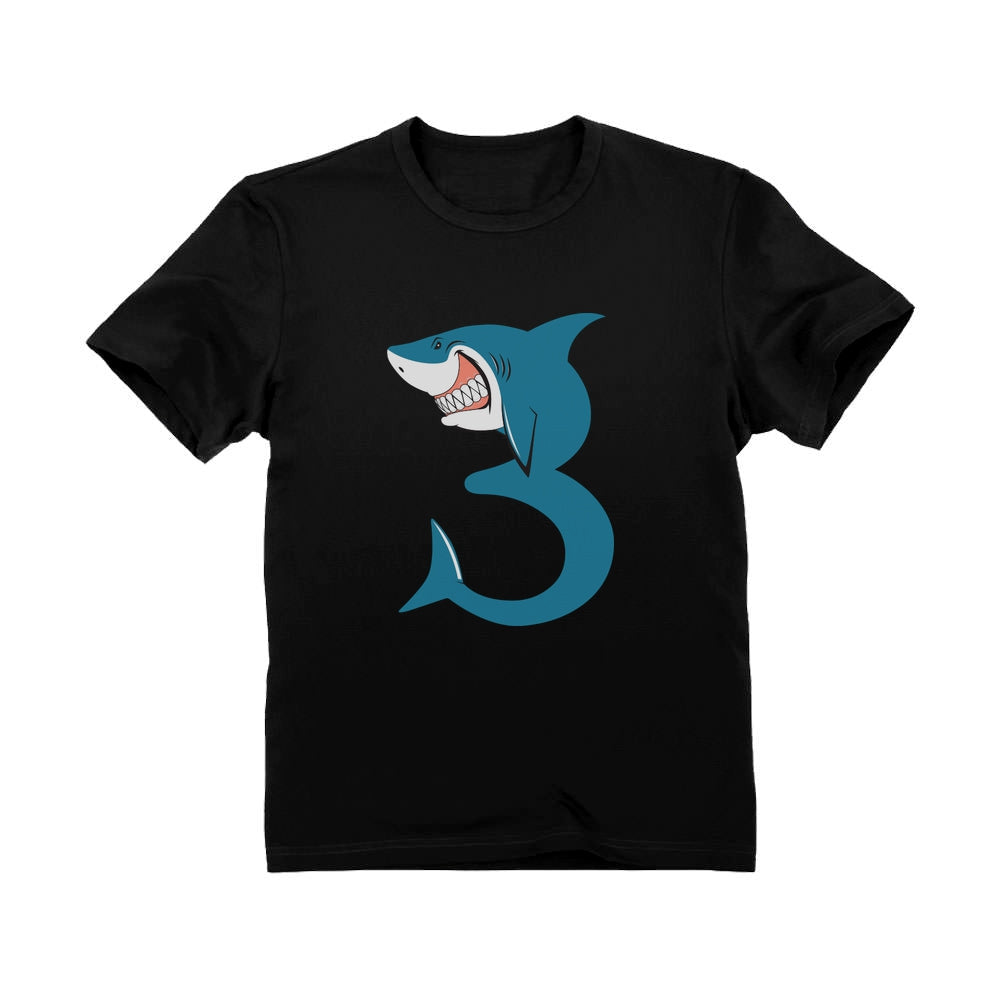 3rd Birthday Shark Three Year Old Toddler Kids T-Shirt - Black 2