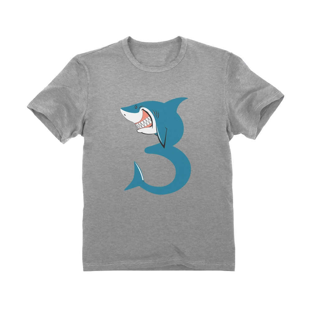 3rd Birthday Shark Three Year Old Toddler Kids T-Shirt - Gray 4