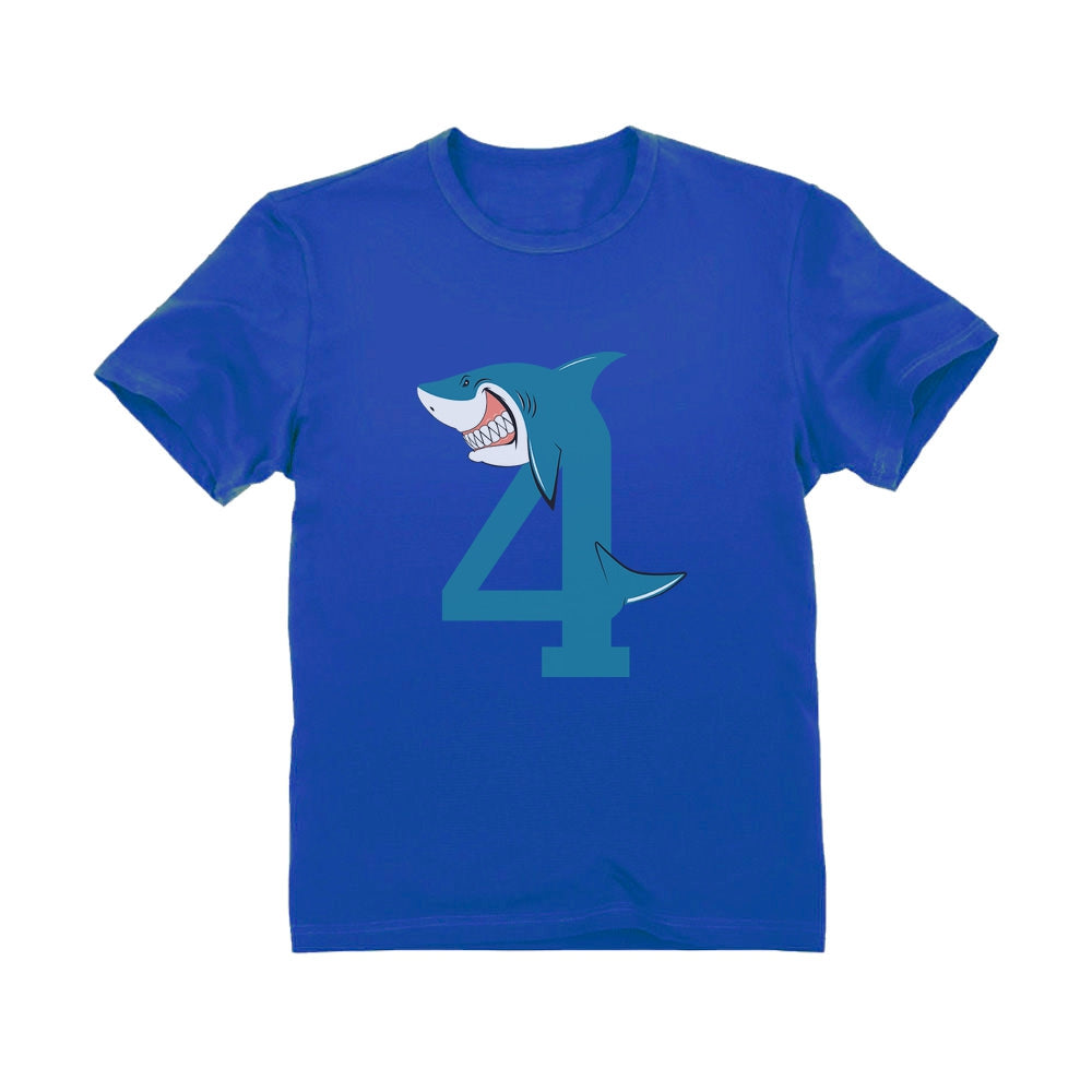 4th Birthday Shark Four Year Old Toddler Kids T-Shirt 