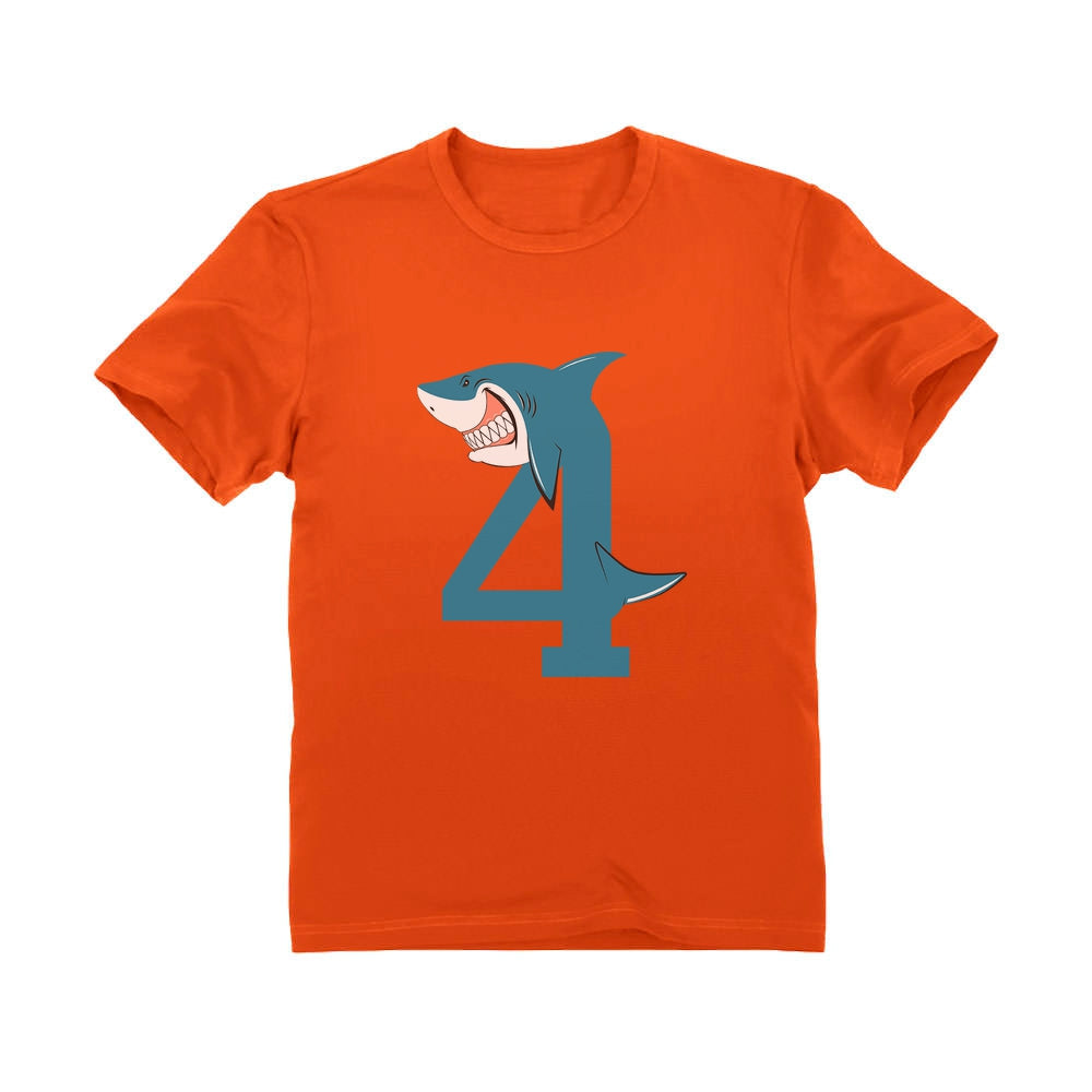 4th Birthday Shark Four Year Old Toddler Kids T-Shirt Orange 2T