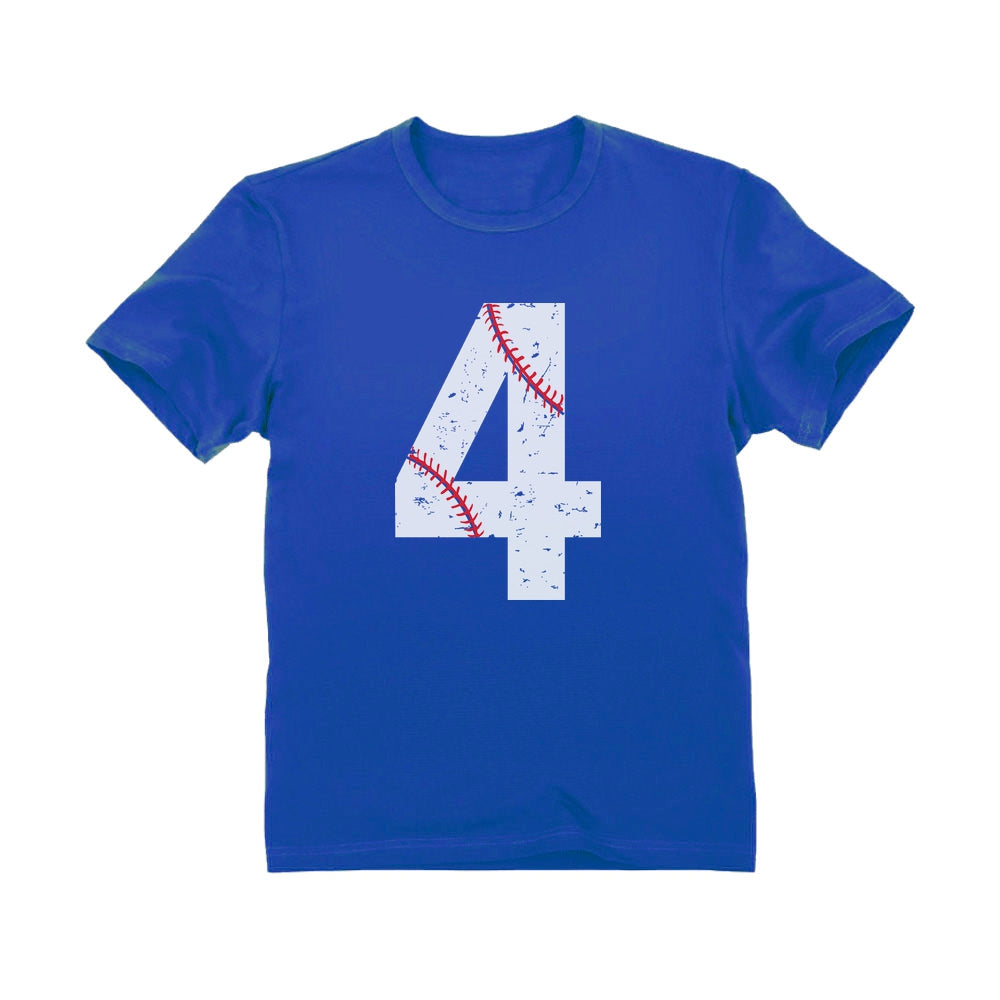 Baseball 4th Birthday Gift Four Year old Toddler Kids T-Shirt - Blue 1