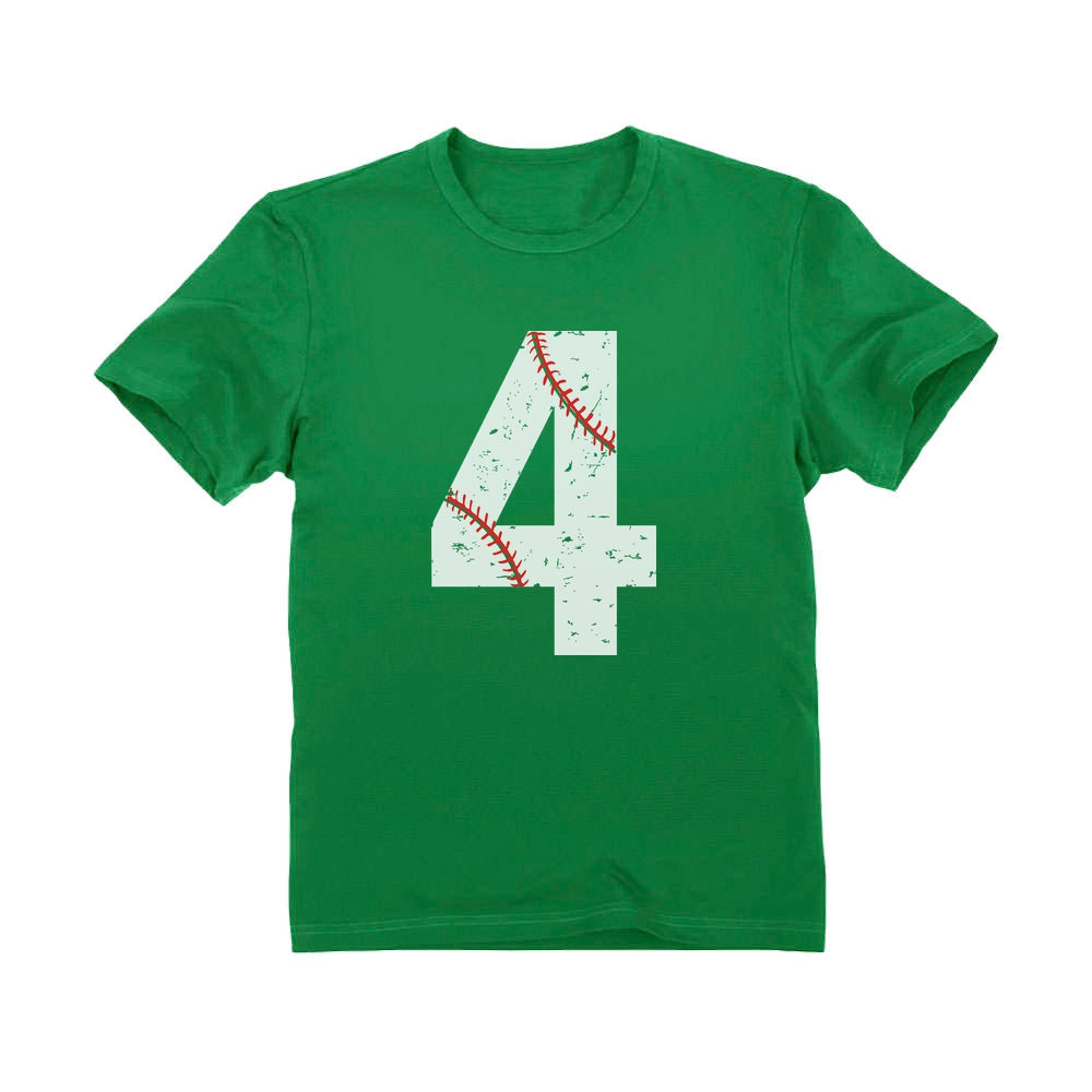 Baseball 4th Birthday Gift Four Year old Toddler Kids T-Shirt - Green 3