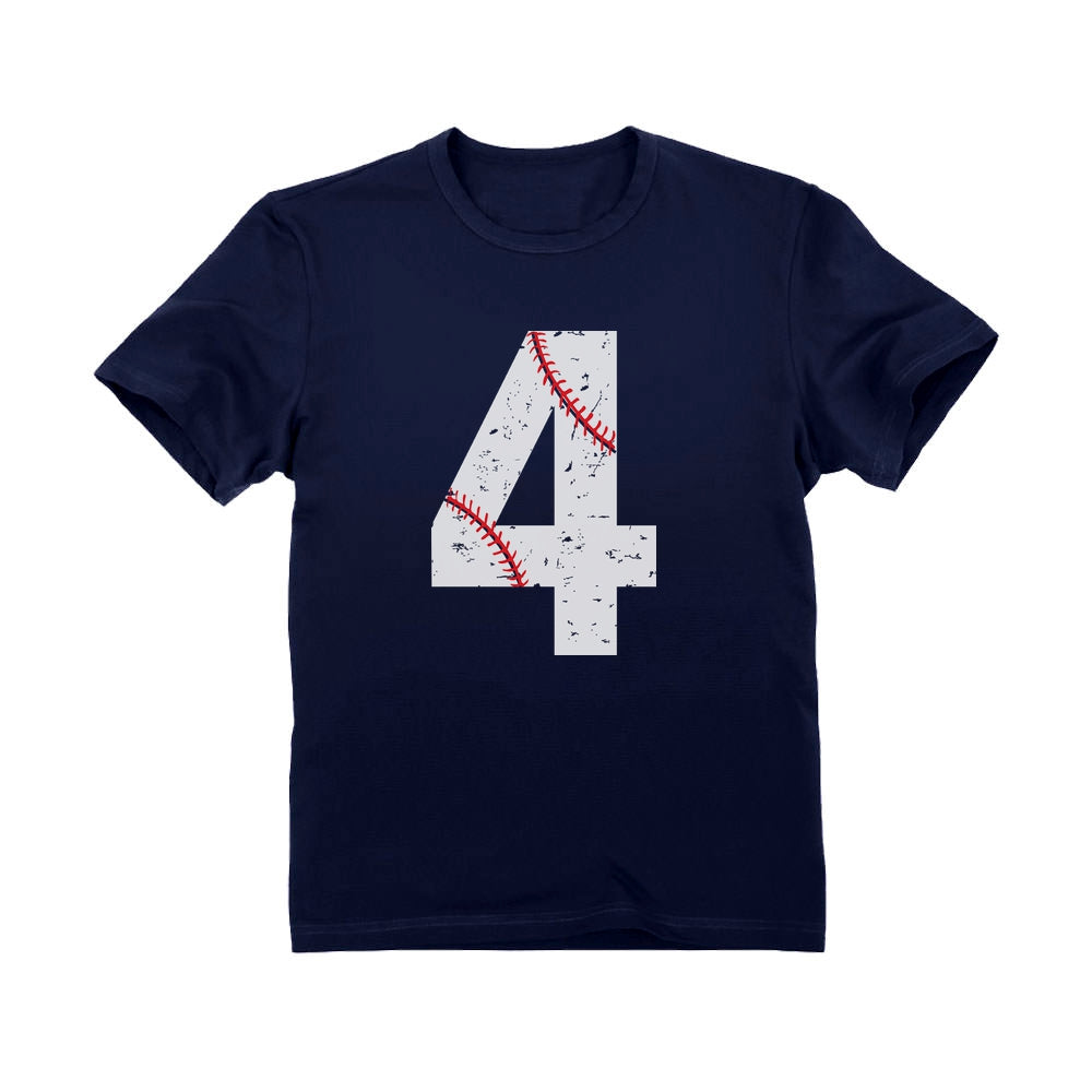 Baseball 4th Birthday Gift Four Year old Toddler Kids T-Shirt - Navy 4