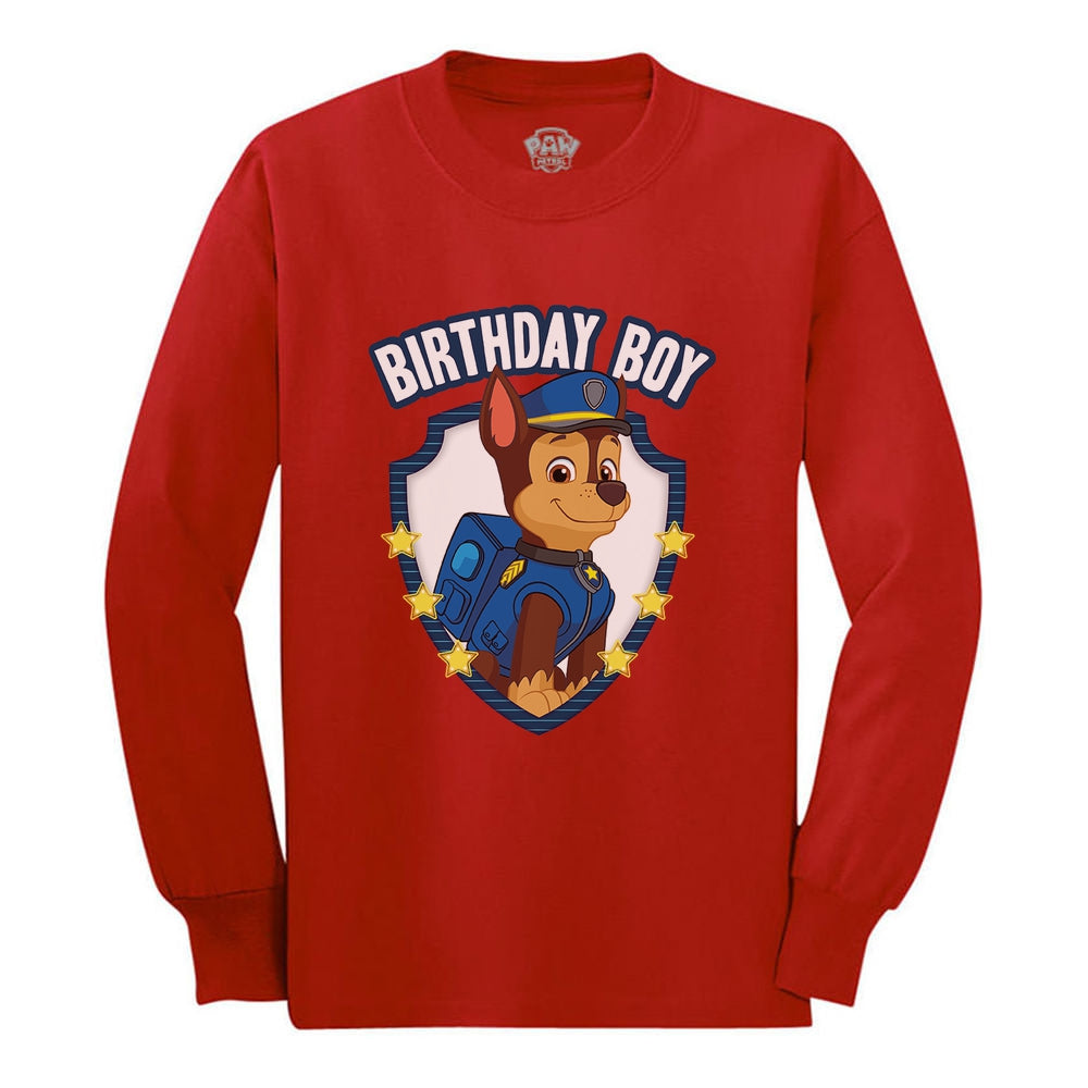 Official Paw Patrol Chase Boys Birthday Toddler Kids Long sleeve T-Shirt - Red 1