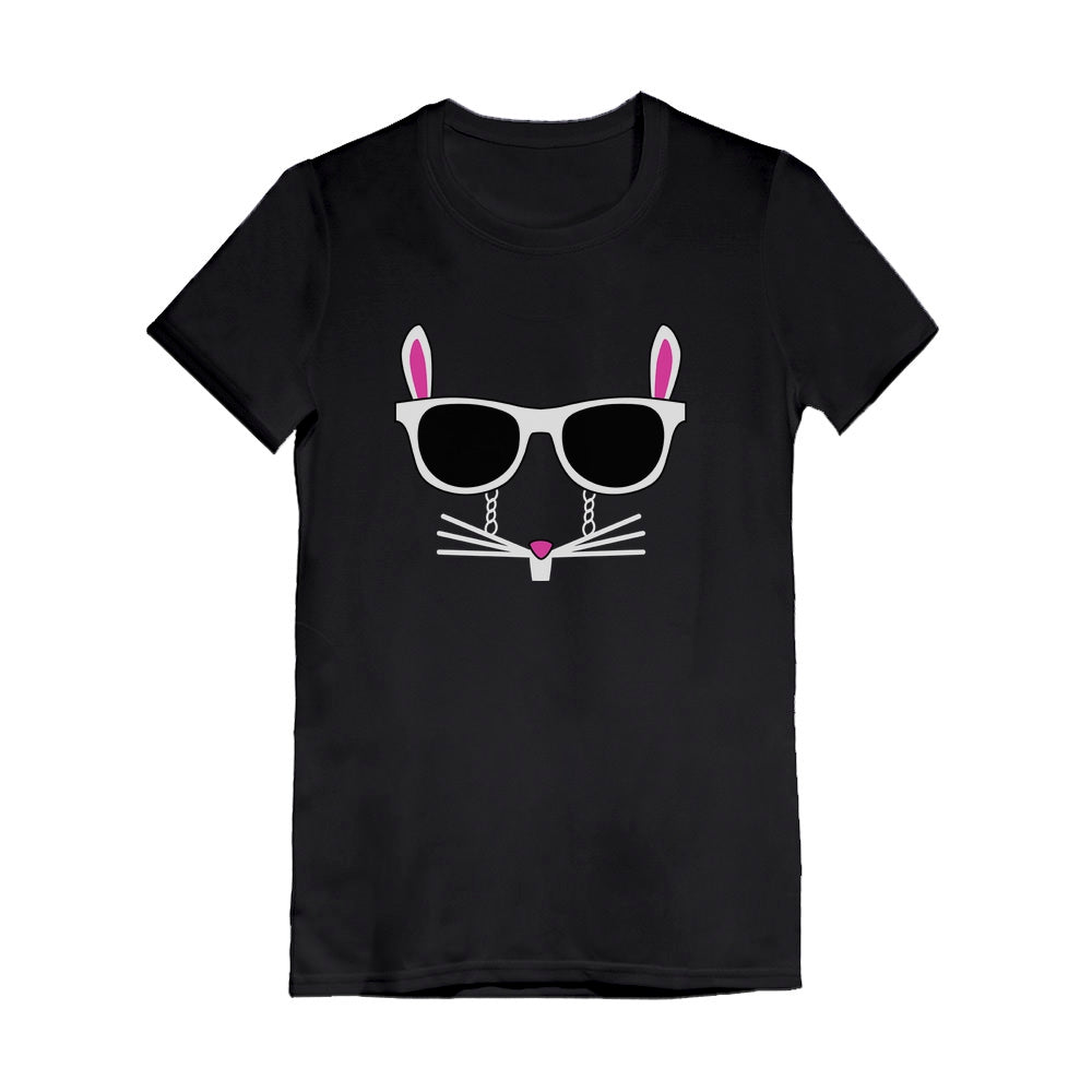 Easter Bunny - Cool Glasses Rabbit Face Youth Kids Girls' Fitted T-Shirt - Black 2