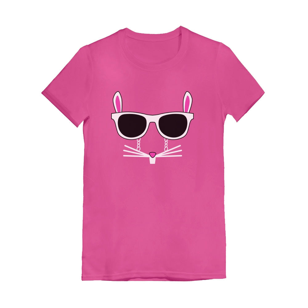 Easter Bunny - Cool Glasses Rabbit Face Youth Kids Girls' Fitted T-Shirt - Wow pink 3