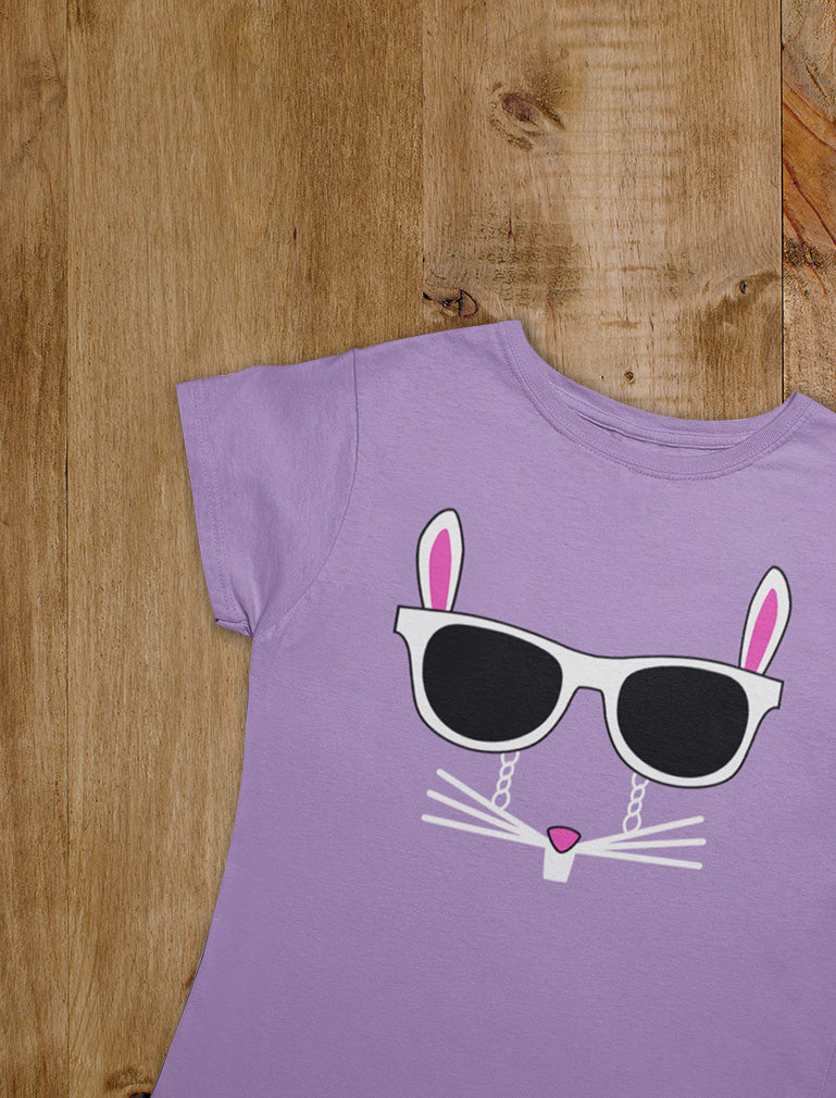 Easter Bunny - Cool Glasses Rabbit Face Youth Kids Girls' Fitted T-Shirt - Lavender 6