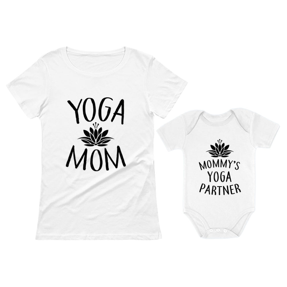 Yoga Mom & Baby Matching Set Outfit Mom & Baby Shirts Mommy and Me - Mom White / Baby White 2