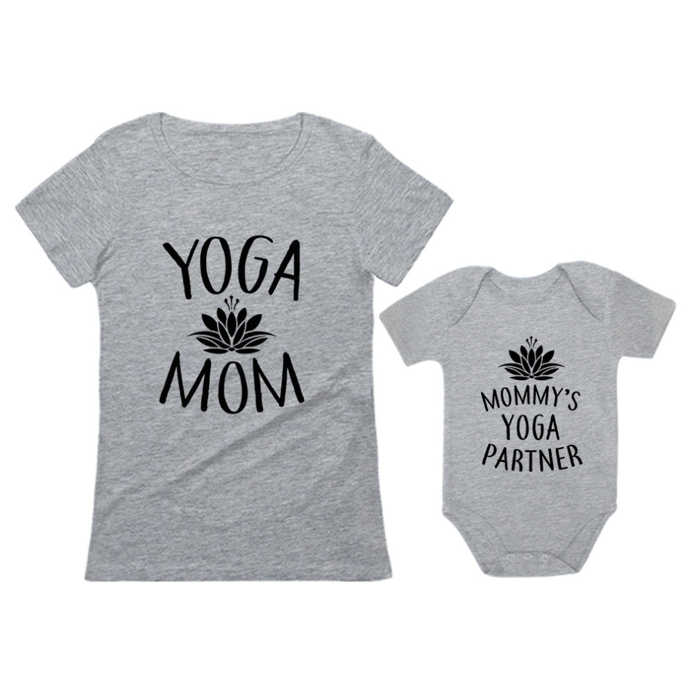 Yoga Mom & Baby Matching Set Outfit Mom & Baby Shirts Mommy and Me - Mom Gray / Baby Gray 1