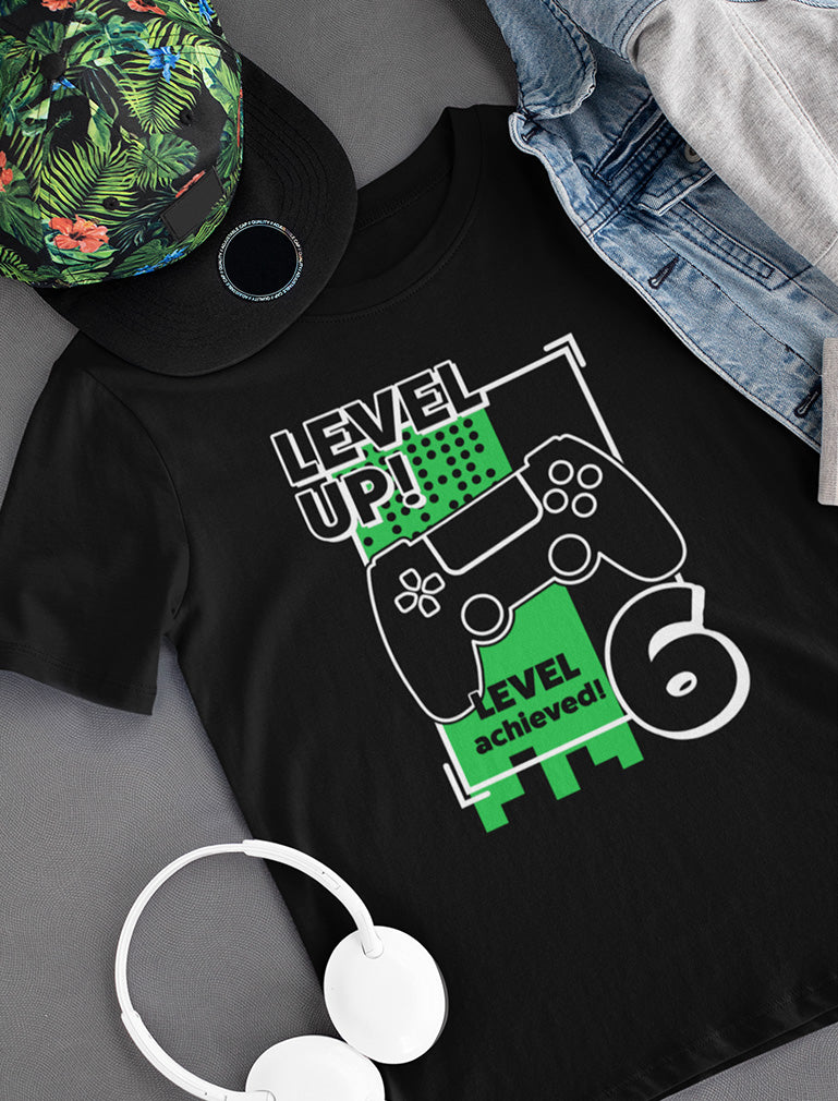 Gamer Birthday Level Up Video Game 6th Birthday Youth T-Shirt - Navy 7