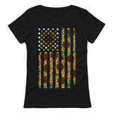 Sunflower American Flag Women T-Shirt 