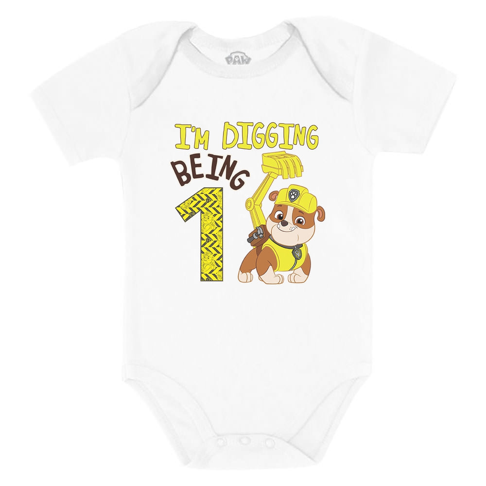 Paw Patrol Rubble Digging 1st Birthday Baby Boy Outfit Official Baby Bodysuit - White 2