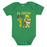 Thumbnail Paw Patrol Rubble Digging 1st Birthday Baby Boy Outfit Official Baby Bodysuit Green 5