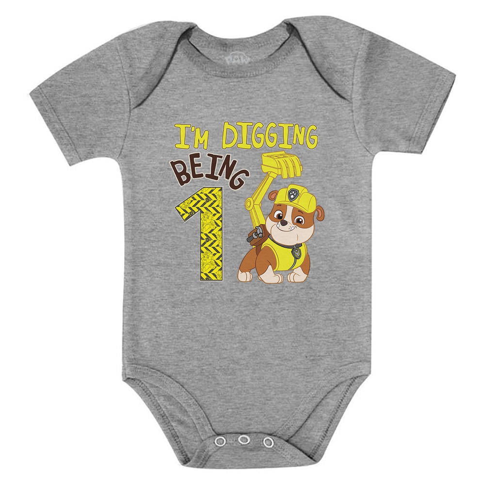 Paw Patrol Rubble Digging 1st Birthday Baby Boy Outfit Official Baby Bodysuit - Gray 6