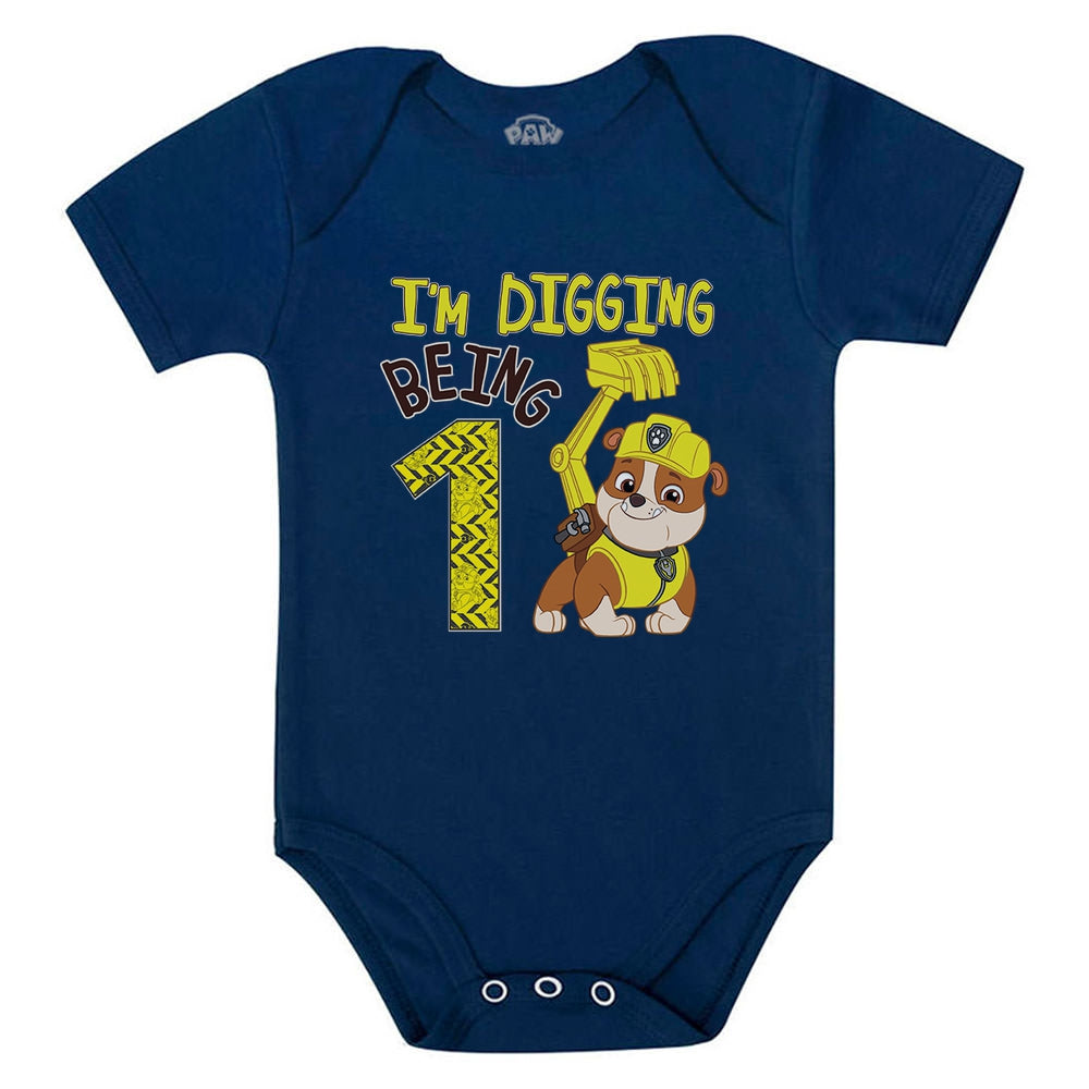Paw Patrol Rubble Digging 1st Birthday Baby Boy Outfit Official Baby Bodysuit - Navy 1