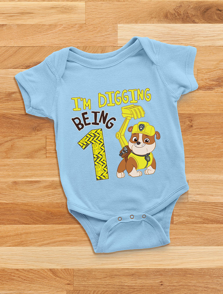 Paw Patrol Rubble Digging 1st Birthday Baby Boy Outfit Official Baby Bodysuit - Gray 9