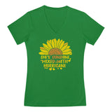Thumbnail Cute Sunflower V-Neck Fitted Women T-Shirt Green 2